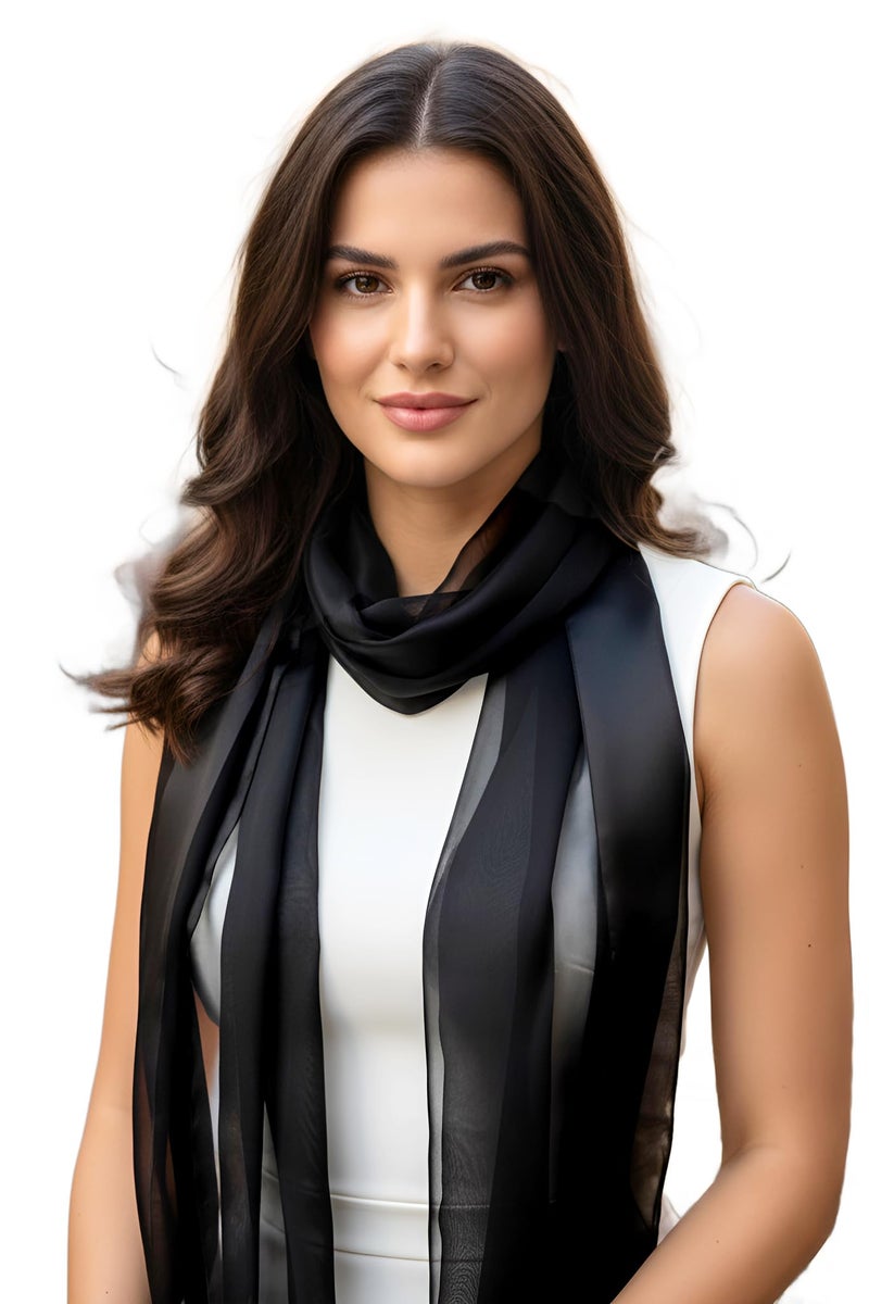 SERENITA Scarfs for women | lightweight soft silky scarves | 60" long satin chiffon stripe solid color neckerchief - Image 1